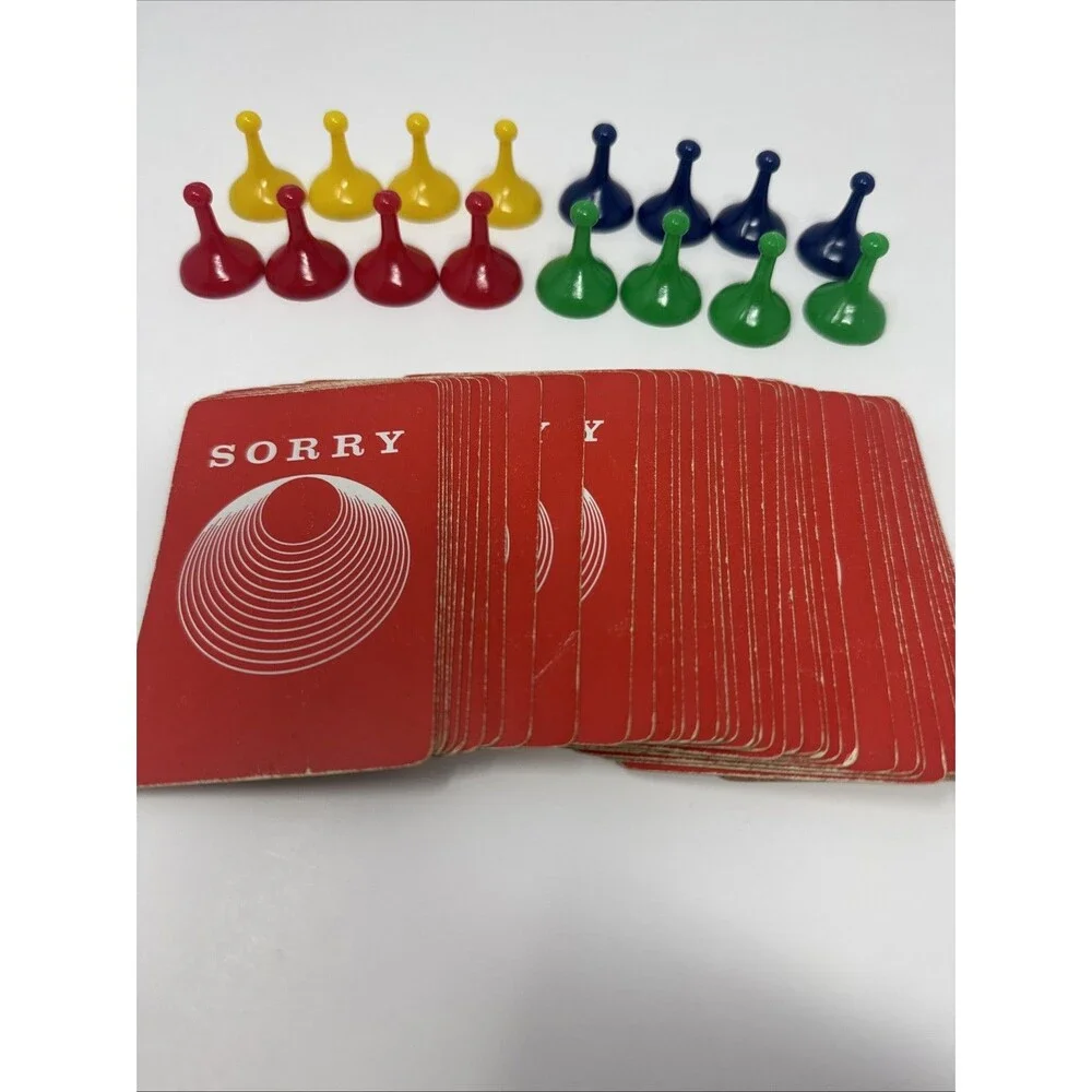 Vintage 1964 Sorry! Board Game Replacement 45 Cards & Playing Pieces